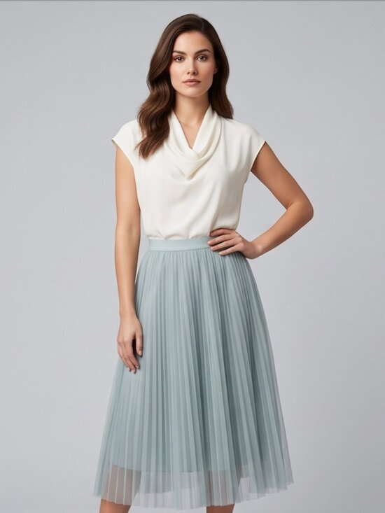 By Design Dresses & Skirts - Light Grey Mesh Tulle Pleated Skirt